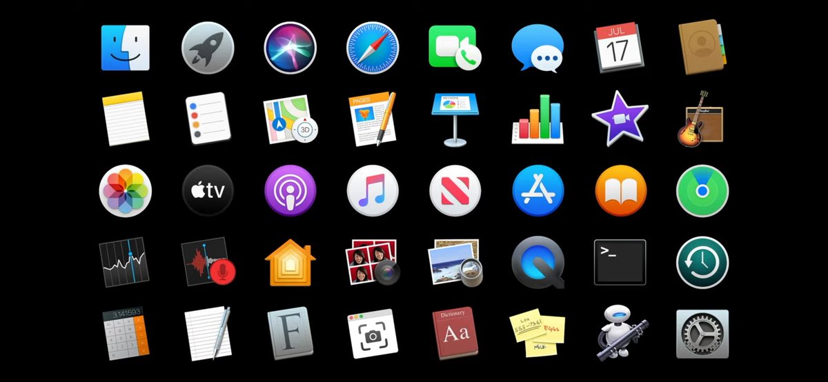 erichth's tweet photo. Tja, das "flat design" der Icons, ohne Schatten, das ab OS X Yosemite bei #MacOS Einzug hielt, ist seit #macOSBigSur #WWDC20 wieder (teilweise) Geschichte. Die freien Konturen der Icons weichen einem rechteckigen, opaken Hintergrund, alle Symbole sind nun aufrecht. https://t.co/00XDXqqizz