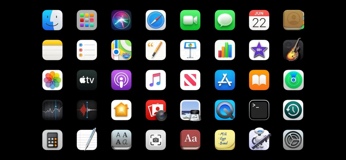 erichth's tweet photo. Tja, das "flat design" der Icons, ohne Schatten, das ab OS X Yosemite bei #MacOS Einzug hielt, ist seit #macOSBigSur #WWDC20 wieder (teilweise) Geschichte. Die freien Konturen der Icons weichen einem rechteckigen, opaken Hintergrund, alle Symbole sind nun aufrecht. https://t.co/00XDXqqizz
