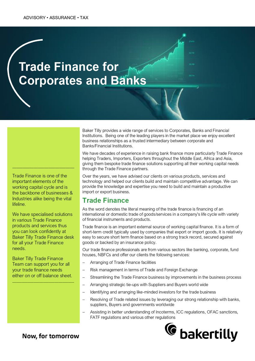 moorejfcgroup's tweet photo. Baker Tilly Group Service Offerings:
https://t.co/9UiLrIdmAv
Get in touch with us today at +971-4-3697248 to assist you.
#TradeFinance #BakerTilly #BakerTillyMiddleEast #Corporates #Banks #BGMonetisation #Finance #Buyers
#Lettersofcredit #BankGuarantee #Forfaiting
#Factoring https://t.co/JrFd5JWxNO