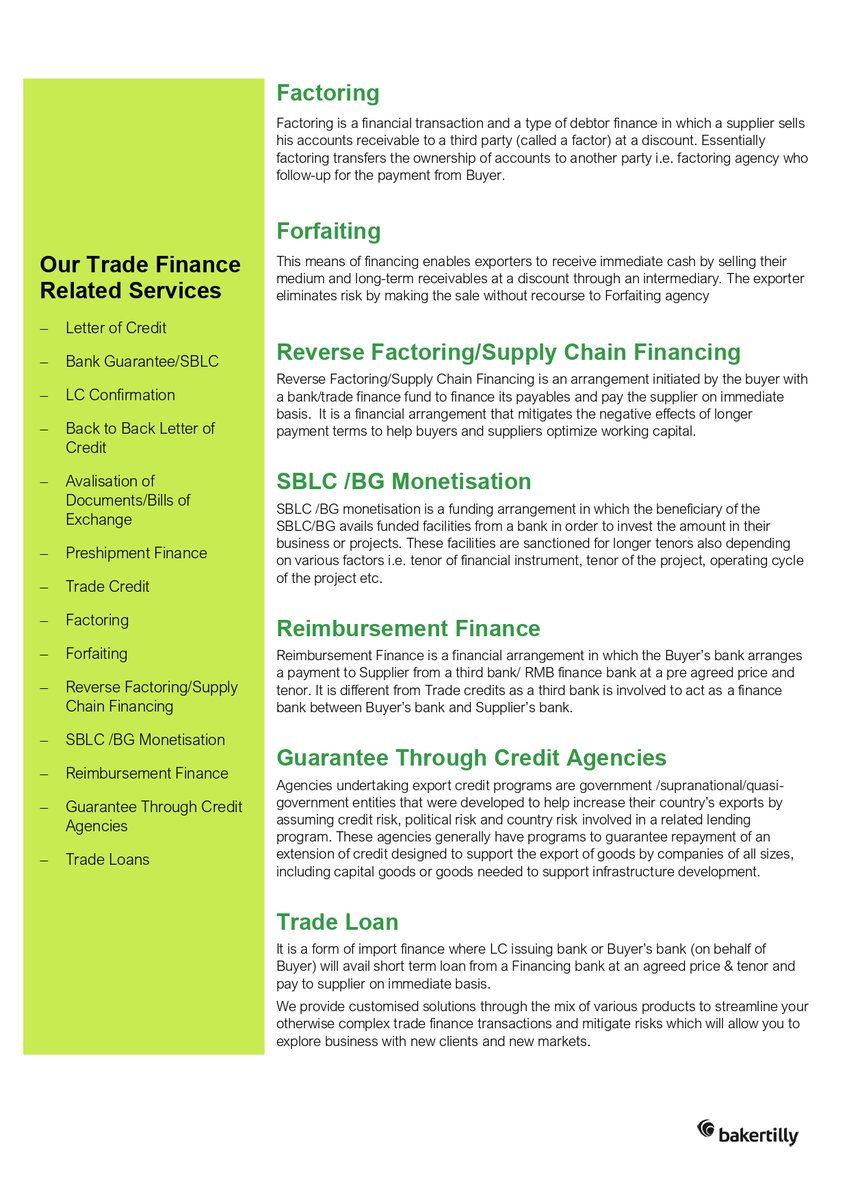 moorejfcgroup's tweet photo. Baker Tilly Group Service Offerings:
https://t.co/9UiLrIdmAv
Get in touch with us today at +971-4-3697248 to assist you.
#TradeFinance #BakerTilly #BakerTillyMiddleEast #Corporates #Banks #BGMonetisation #Finance #Buyers
#Lettersofcredit #BankGuarantee #Forfaiting
#Factoring https://t.co/JrFd5JWxNO