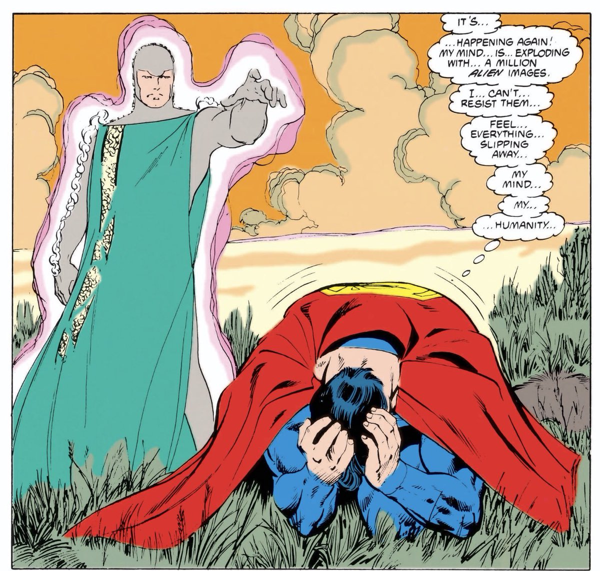 More agony as Clark endures the kryptonian Wikipedia download. This is a good, economical way to put a lot of backstory into place for later plot convenience. Remember the shot of Jonathan Kent wacking this apparition with a shovel; it will be directly referenced years hence.