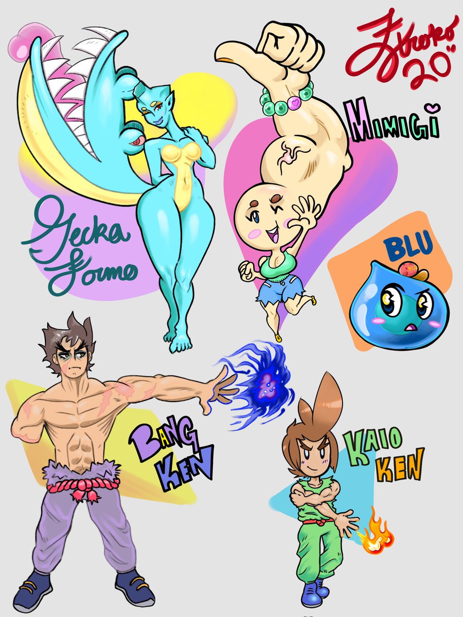 zthroko's tweet image. ULTIMATE KO ROSTER PT.1
roster page for some of my fighting game characters!
#zthroko #thic #digitalart #OC #fightinggames #smashbros #UltimateKO #furry #streetfighter #Tekken #monstergirls #slime #firebender #dragon #splice #conceptart