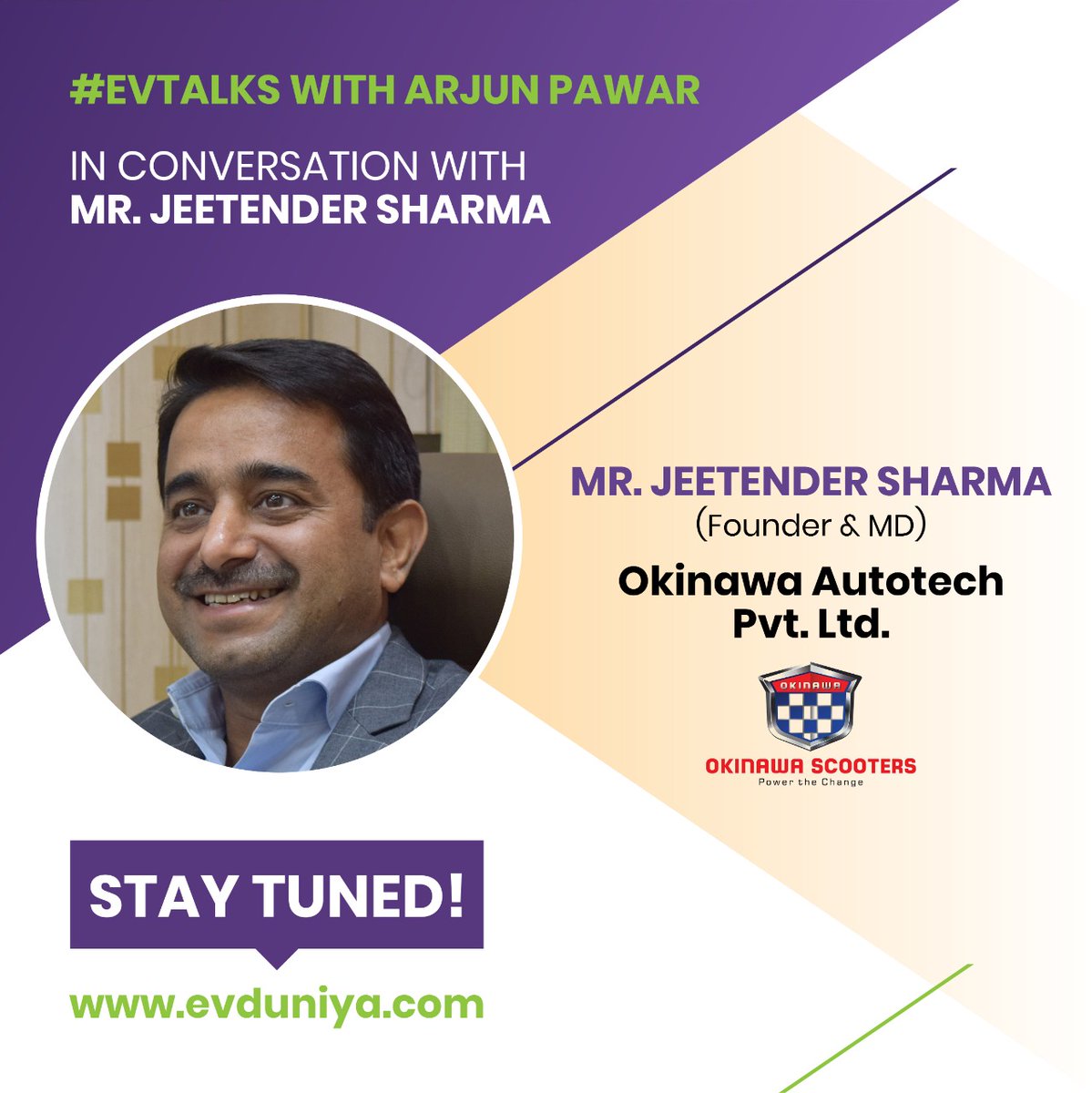 EVduniya's tweet photo. In conversation with the Founder & MD of @OkinawaScooters - Mr. Jeetendra Sharma where he presents his views on the future of EVs in the automobile industry & Okinawa's most awaited electric scooter.
#Okinawa #India #electricvehicles @parjun7 #EVTalks https://t.co/Nd2nJJu5fZ
