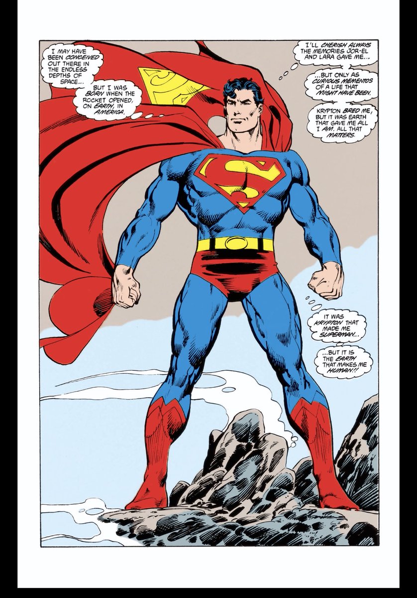 Final page of THE MAN OF STEEL restates, perhaps somewhat overstates, the reboot’s central mission: Clark Kent is a guy; a human guy; he’s an American; and he just happens to be Superman. He’s not an alien, an earthling.