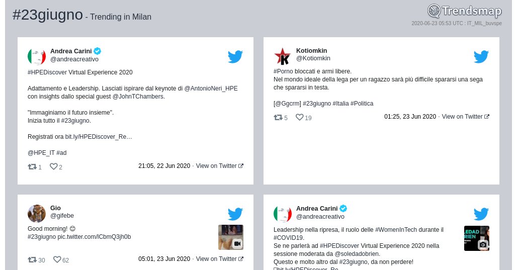 TrendsMilano's tweet photo. #23giugno è ormai una tendenza in #Milan

https://t.co/0WGYe2P2PB https://t.co/HjaklROzbk
