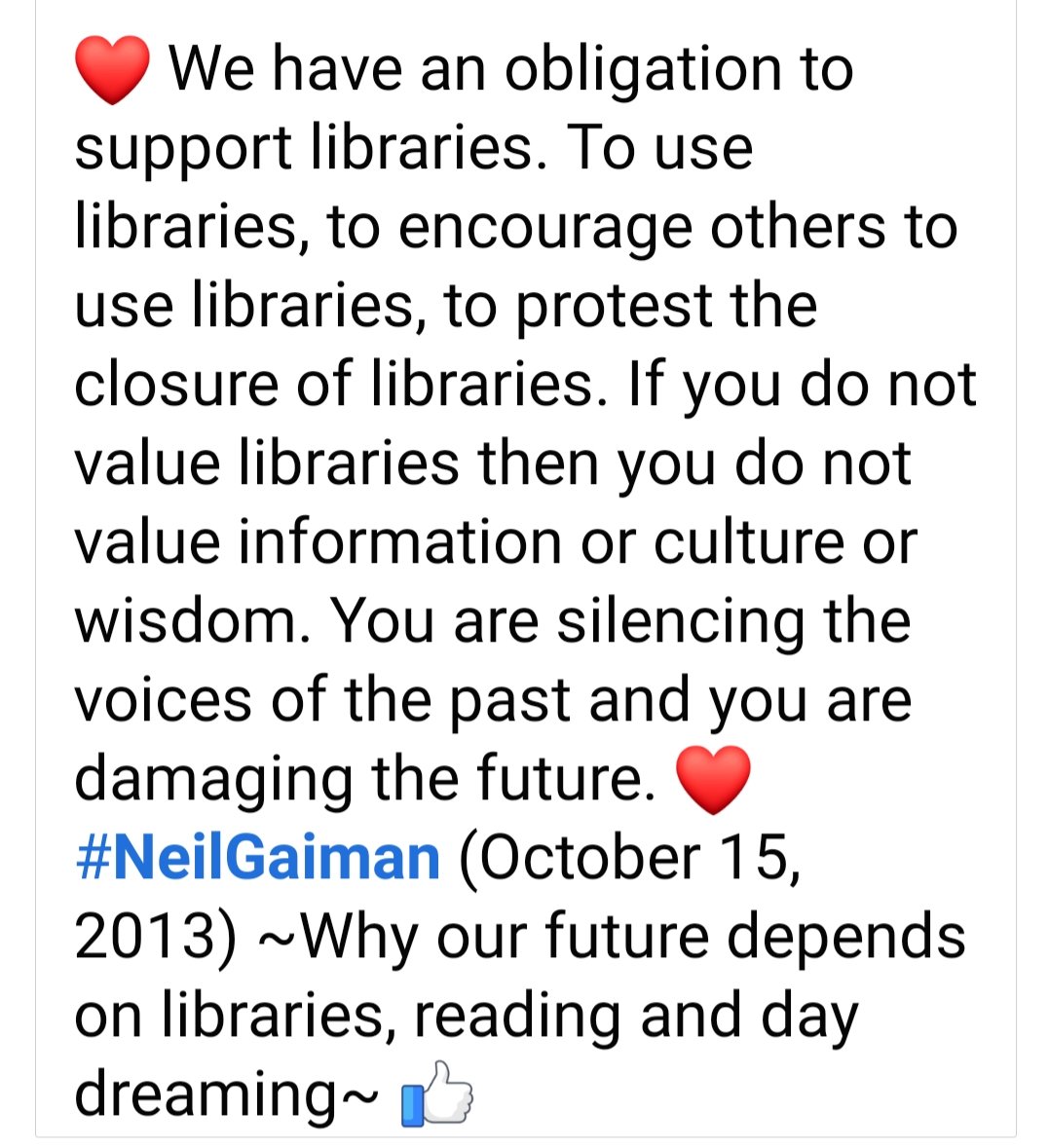 KhalidUsmanPk's tweet image. We have an obligation to support libraries. To use libraries, to encourage others to use libraries, to protest the closure of libraries. If you do not value libraries then you do not value...
#NeilGaiman
#ValueLibraries
#SaveLibrariesSaveFuture
#SaveLibrariesSavePast