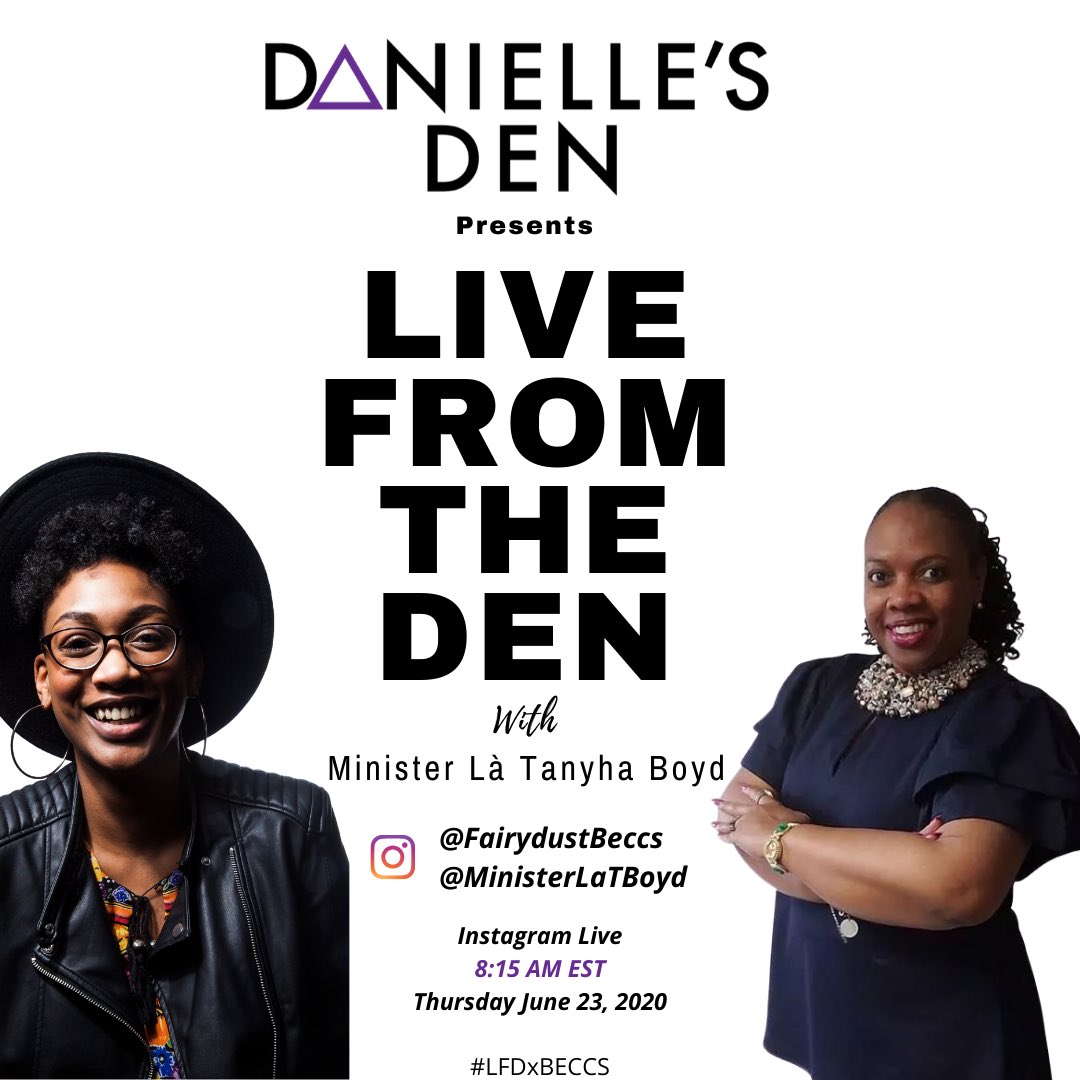 Hey Global Community 

I’m Excited to be a guest on Live from Danielle’s Den with host Rebecca Danielle 

Join us this week on LIVE FROM THE DEN #LFDxBeccs 
Tuesday @ 8:15 am on Instagram Live 
IG: Rebecca Danielle
@FairyDustBeccs