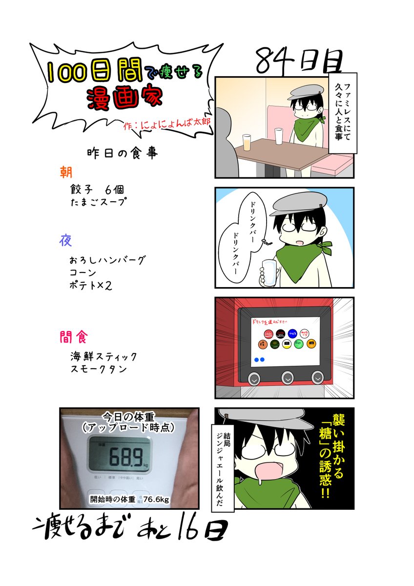 「100日間で痩せる漫画家」
84日目
(毎日19時頃アップします!)

その後は、麦茶とジャスミンティーとアイスコーヒー

#100日間で痩せる漫画家
#ダイエット 