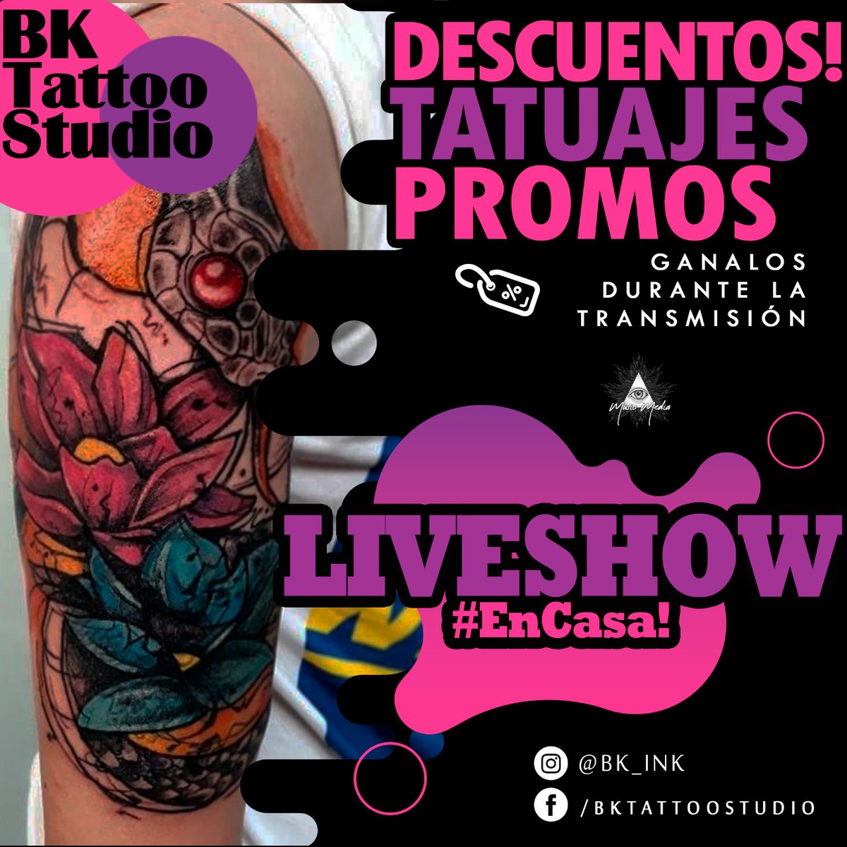 liveshowCDMX's tweet photo. Gana tatuajes, promos y descuentos, durante la transmisión de los #liveshow #EnCasa mantente al pendiente de nuestras redes!! #bk_ink #bktattoostudio https://t.co/rgKHC7uEHT