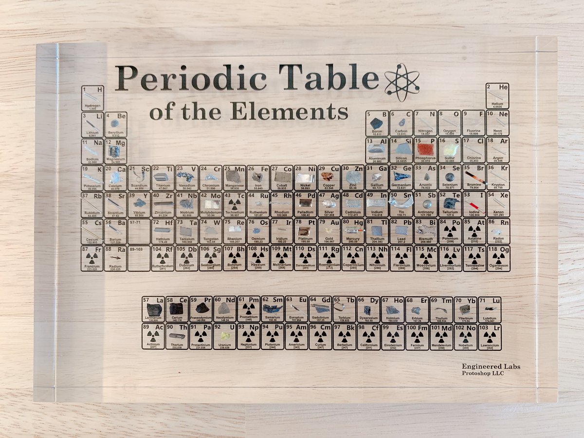 タンサンあさと 注文していたheritageの実物元素周期表が届いた 118の元素のうち 85の実際のサンプルが収録されている ヤバい放射線物質以外は大体入ってる 放射線物質のラジウムは昔の時計の針を使用しているみたい いろんな元素を所有しているという