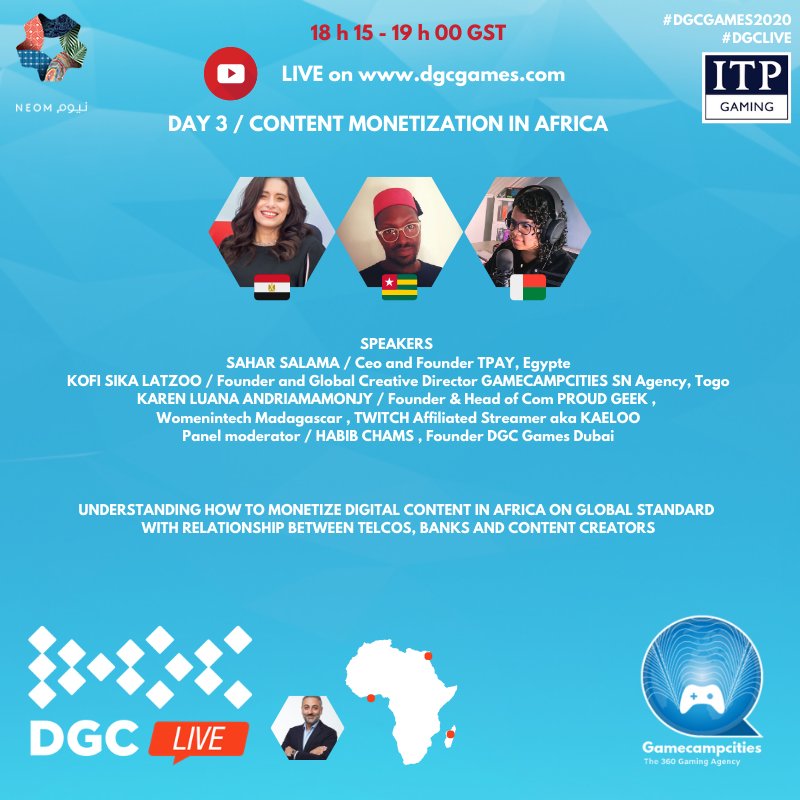 thegamecamper's tweet photo. Today , last day for @DGCGAMESDUBAI with an African Panel on content monetization in Africa with @luana_karen_ @kofisikaandI and @tpaymobile1 

Tune UP at 2PM #Senegal Time on https://t.co/PX5WQ1U2oz for insightful conversation on #Fintech , #Banks @NEOM #DGClive #kebetu @Twitch https://t.co/QQcR2YaLYL