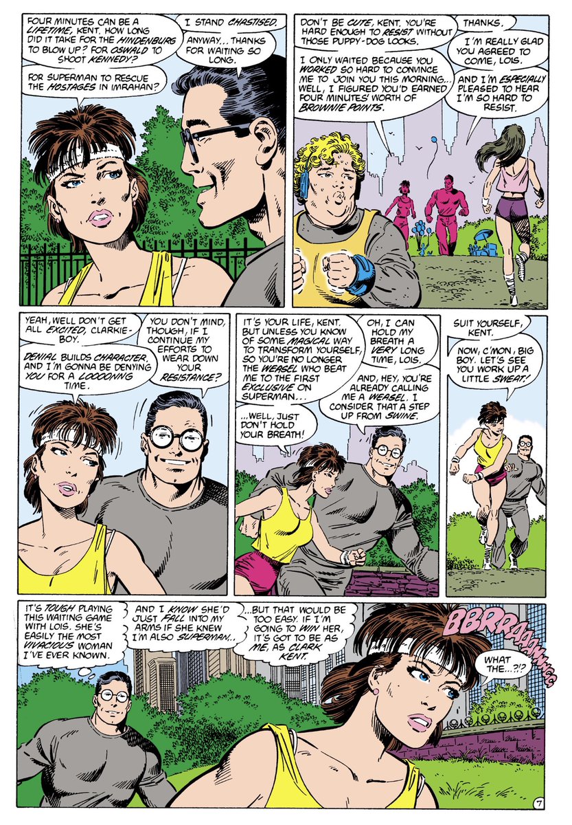 Interesting that Lois and Clark have a mutual flirtation despite being work colleagues. There’s no question from the context that they both consent to the dynamic, but it does show how much things have changed; I suspect that would be something acknowledged in the text today.