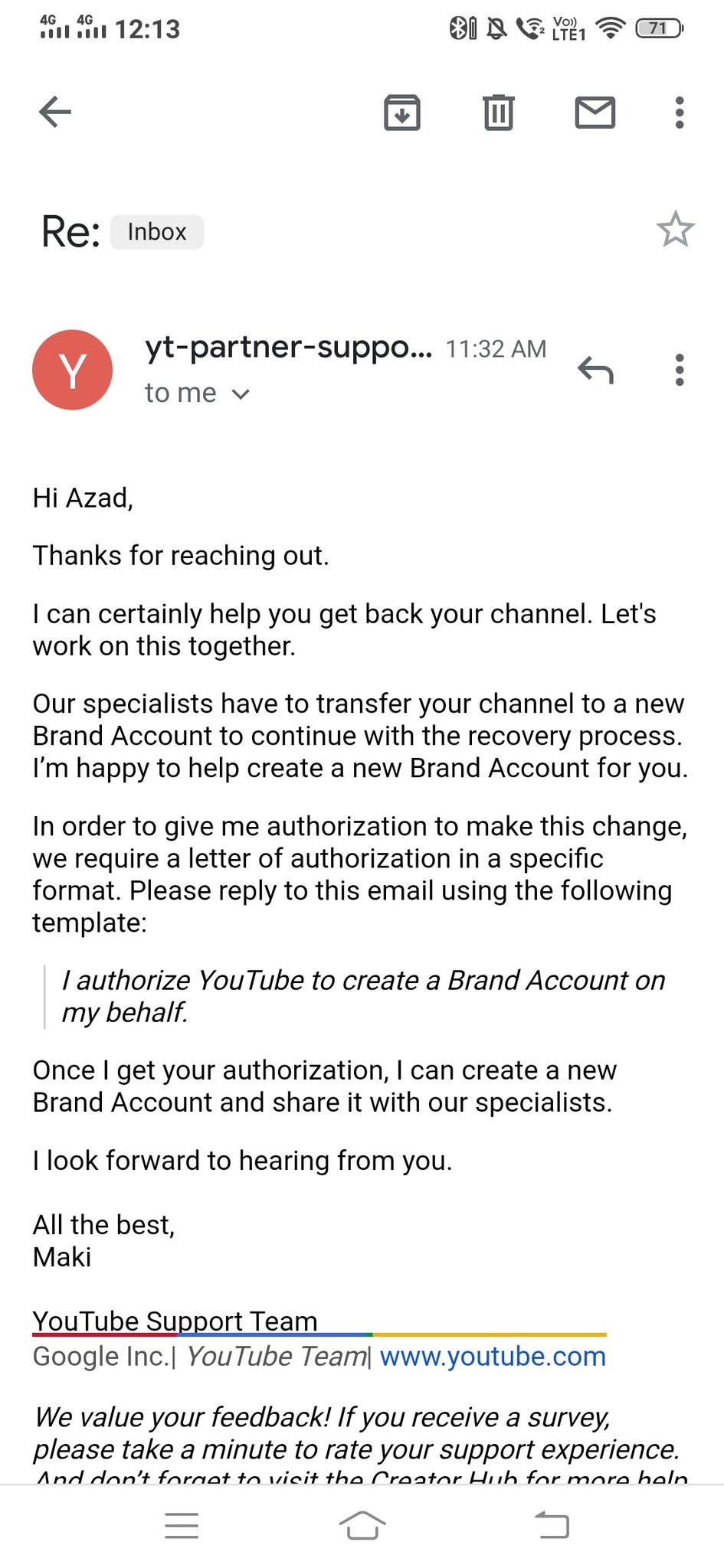 Authorizing your  Channel : Support