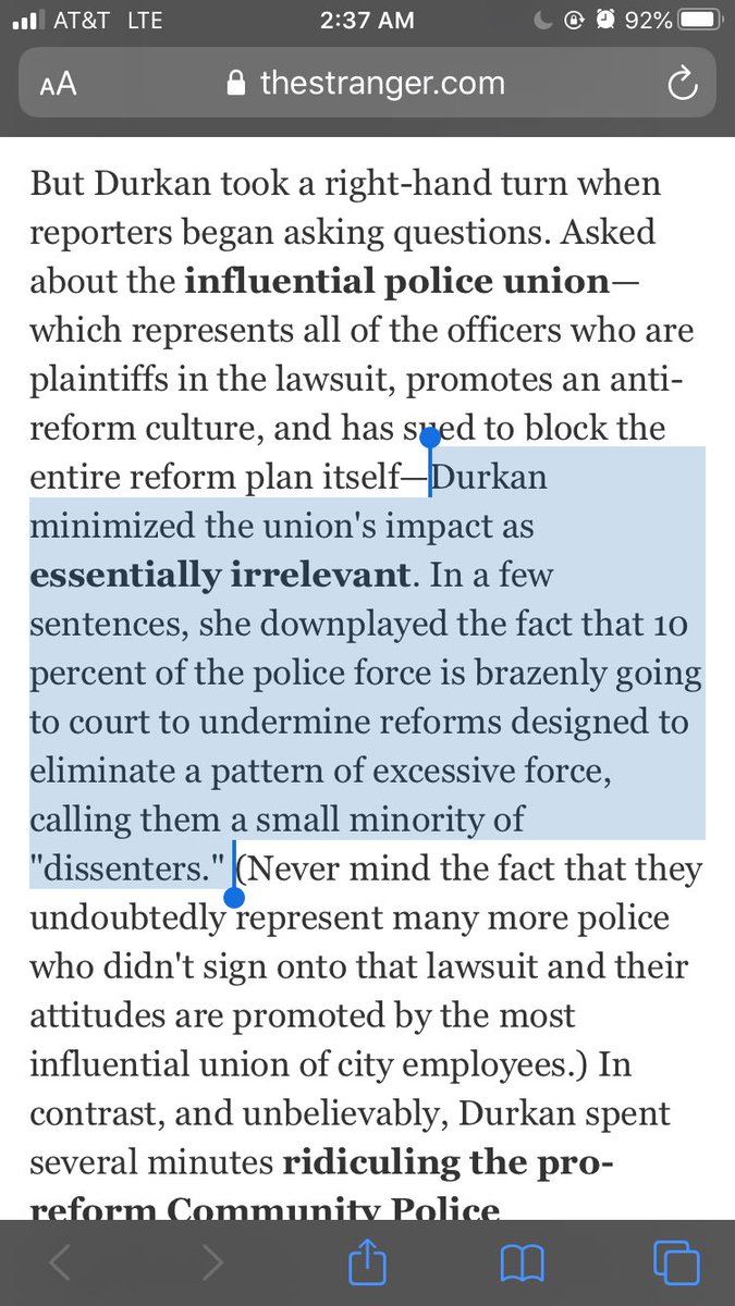 3) This police-backing mindset--despite herself relating from the fed'l consent decree's research that SPD used excessive force 20% of the time--from  @dominicholden's piece:  http://slog.thestranger.com/slog/archives/2014/05/30/is-the-us-attorney-defensive-deluded-or-naive-about-seattles-police-reform-crisis (19/)