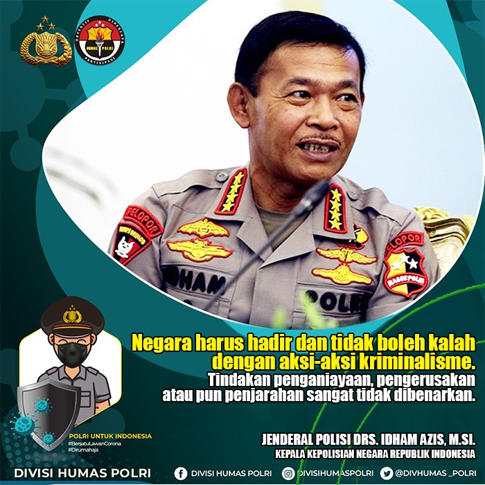 polsekparung's tweet photo. Kapolri menekankan, negara harus hadir dan tidak boleh kalah dengan aksi-aksi kriminalisme. Menurutnya, tindakan penganiayaan, pengerusakan atau pun penjarahan sangat tidak dibenarkan. #BerantasTuntasPreman https://t.co/UAJx52jmuU