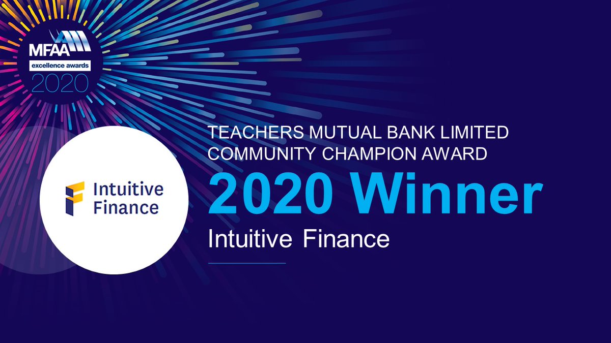 IntuitiveFinanc's tweet photo. Great news for us today - we were announced winner of the 
@tmbankau  Community Champion Award in VIC/TAS! #MFAAawards https://t.co/qUKrJsTE3G