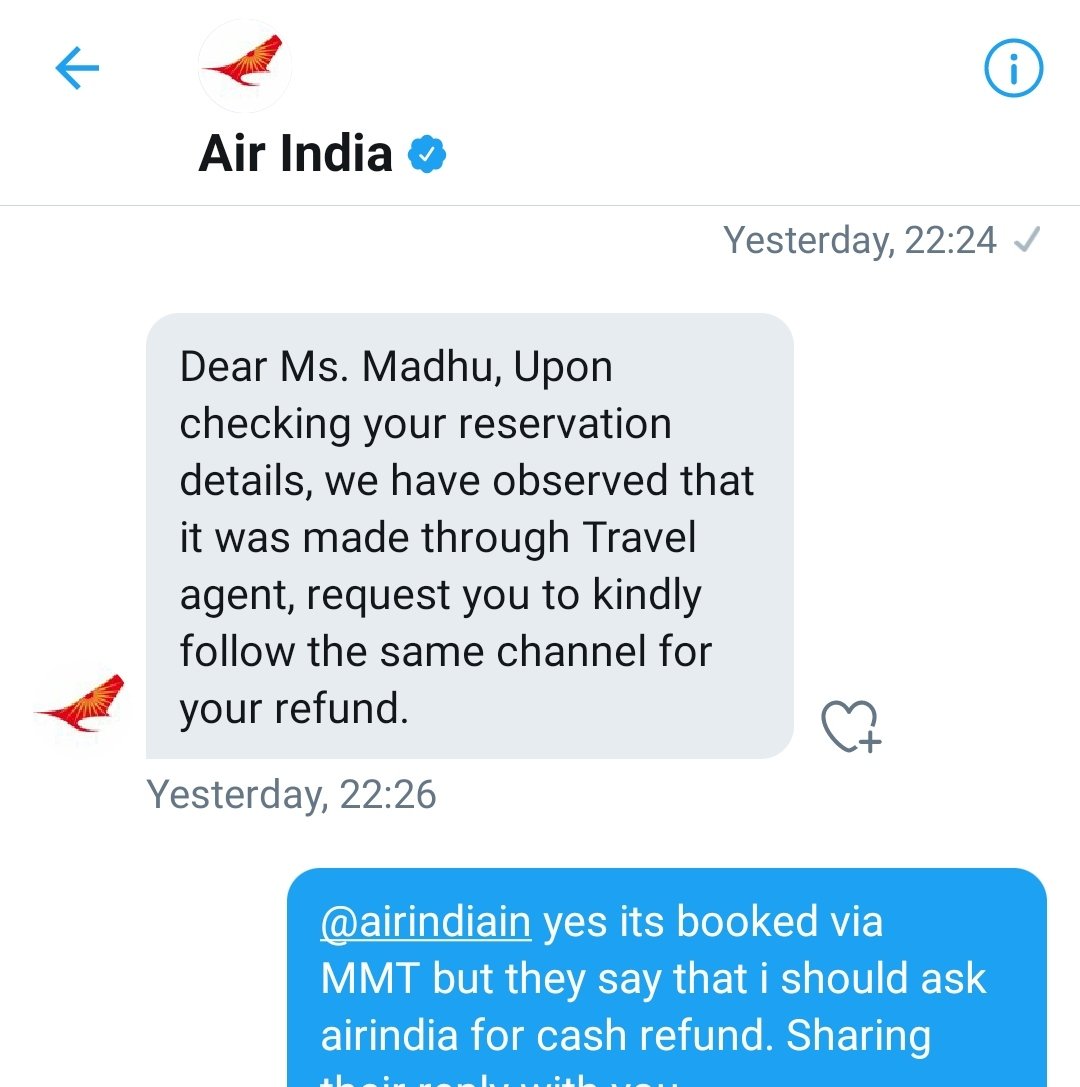 Madhu04151968's tweet photo. @makemytrip @airindiain @HardeepSPuri @MoCA_GoI #makemytrip PNR- YNESL Booked this Airindia flight from MMT. I want to cancel it and get refund in cash. Struggling hard to get an appropriate reply from air India &amp; makemytrip. Juggling between these two channels. Kindly help. https://t.co/OhTabV9js8