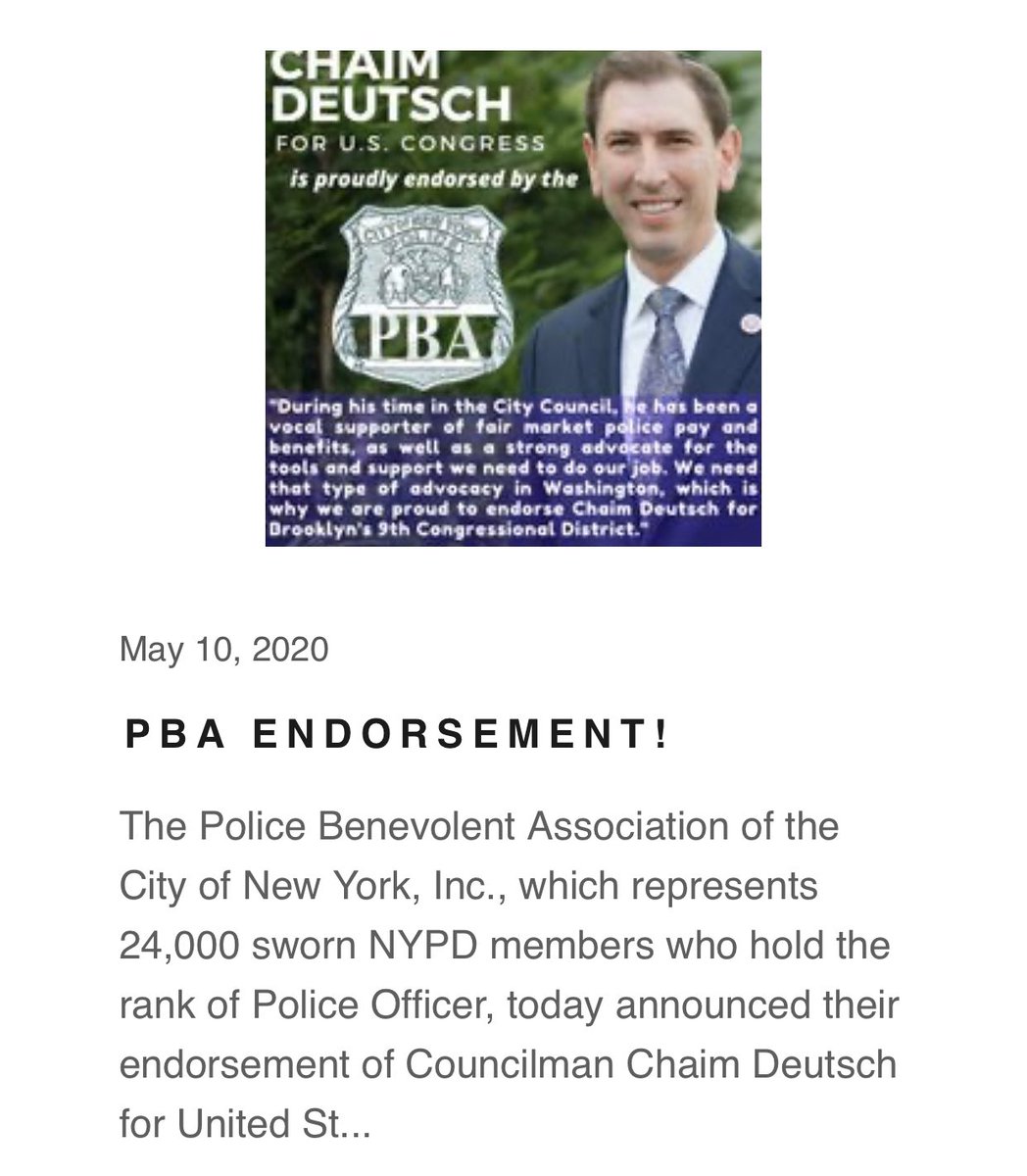 Yup... BK Councilman Chaim Deutsch, who seems to be the defacto leader here, is endorsed by miltiple law enforcement and union groups plus RT’s Trump supporters, so, yeah, def some coordinated bs around this. https://twitter.com/nyscanner/status/1275278080580489217?s=21  https://twitter.com/nyscanner/status/1275278080580489217