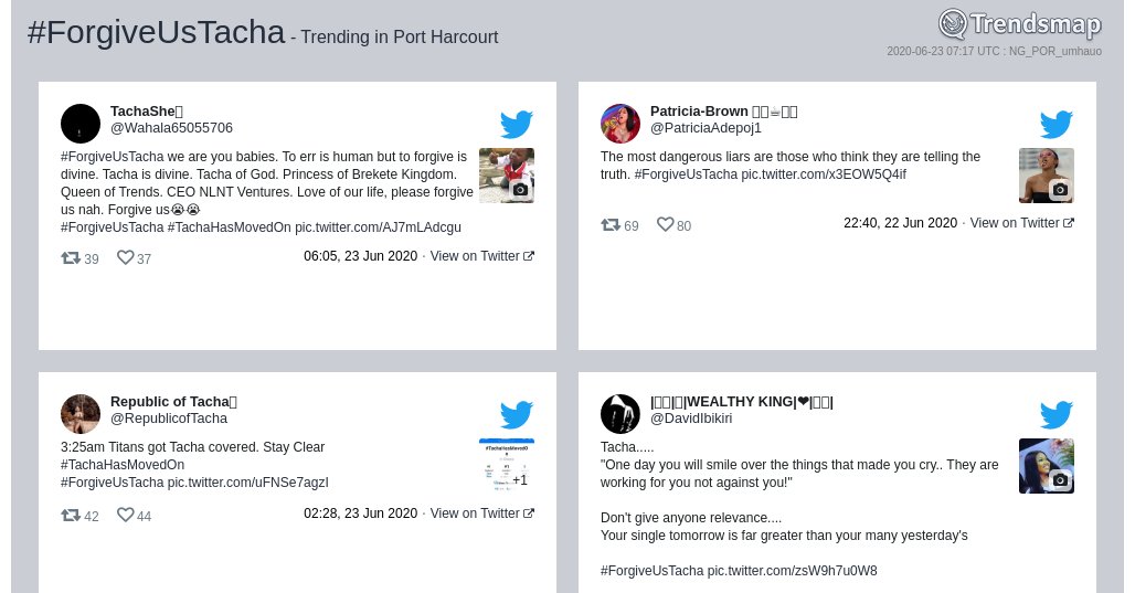 TMPortHarcourt's tweet photo. #forgiveustacha is now trending in #PortHarcourt

https://t.co/FjdMag1UN9 https://t.co/9JLTJZIVyW
