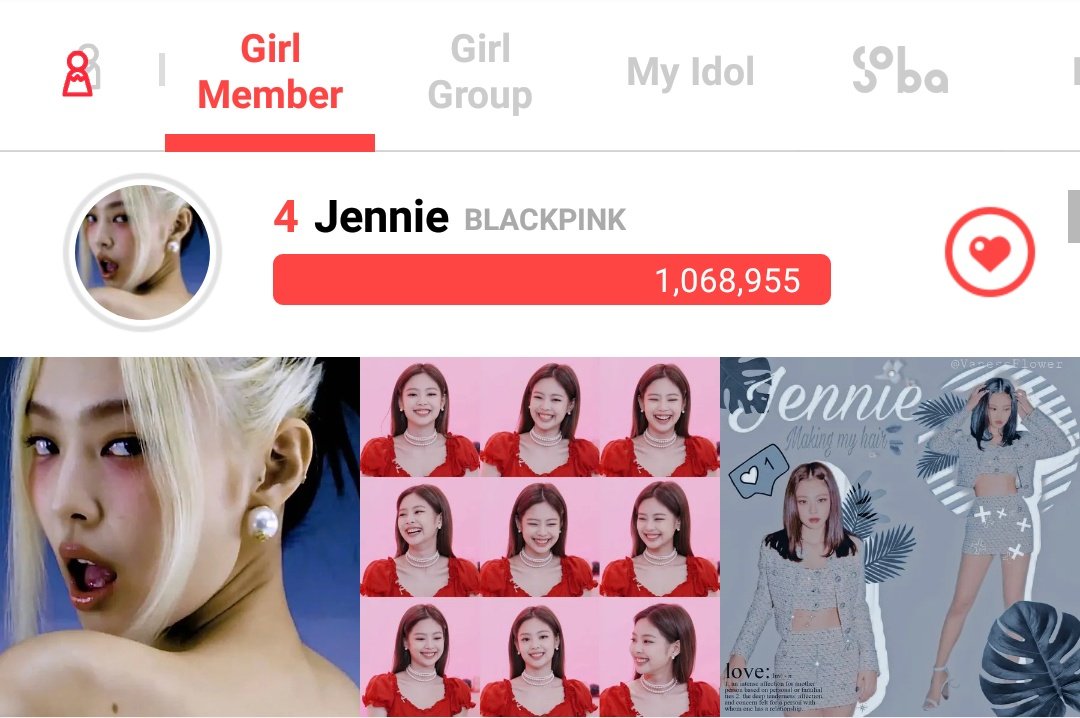 jenniejruby's tweet photo. (jen update chara 🌺) [INFO] 200623 #JENNIE is now #4 with over a million hearts while #BLACKPINK takes the first place with 11.3M 👏 

- Watch 10 video ads/hour for 30 hearts each
- Use our code JENNIERATIONS when signing up for 1k hearts

🔗 … https://t.co/3xScVnflPU