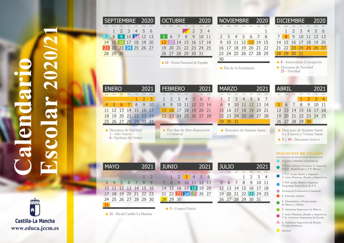 Educacion C Lm On Twitter Calendario Escolar De Castilla La Mancha Curso 2020 2021 Las Clases En Infantil Primaria Educacion Especial Fp Basica Secundaria Y Bachillerato Comenzaran El 9 De Septiembre Y Terminaran educa jccm es calendario escolar