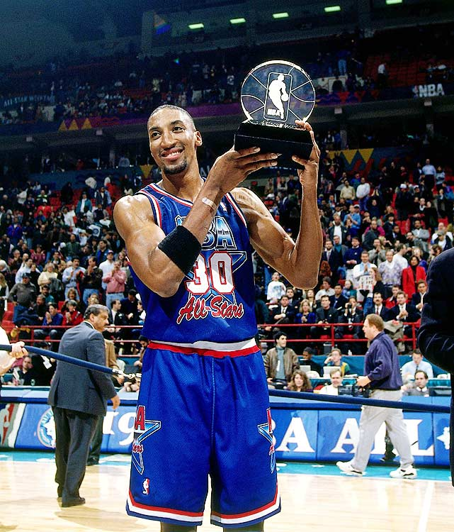 1994 All Star MVP - Scottie Pippen1994 All Star Game Stats: 29pts, 11rbd, 2ast, 4stl, 1blk. 60 FG%, 55.6 3P%, 60 FT%.One of the greatest defenders in league history and for me the greatest second option of all time only ever garnered the one individual accolade.