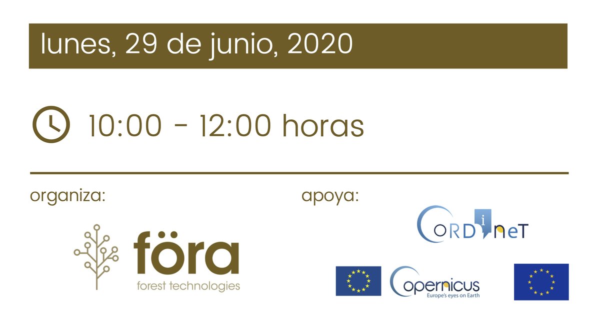 foraforestech's tweet photo. El próximo lunes 29 de junio de 2020 organizamos la jornada online 
💡"Sensores remotos y #datosabiertos para la gestión forestal sostenible: Cómo @CopernicusEU  puede ayudar a las administraciones regionales"

⏰10:00 - 12:00 horas

✍🏻 https://t.co/INP9votakT

Apoya @CordinetB https://t.co/5WuuTTHVXG