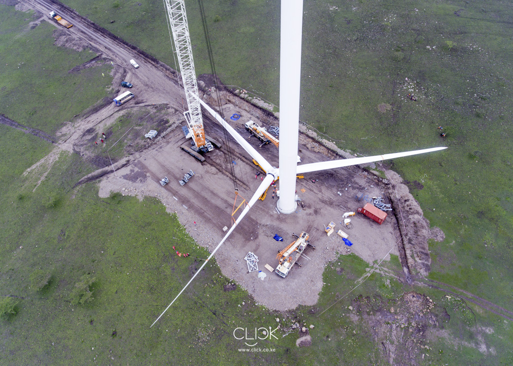 After several weeks of transport and construction, the wind farm started taking shape, with white turbines rising over 50m above the ground in Esilanke, Kajiado.