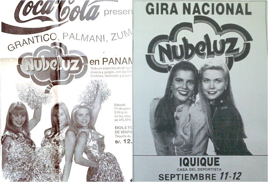 Publicidades en prensa escrita en diarios de #Panamá y #Chile por los conciertos que dieron las dalinas de #Nubeluz en el año 1993. Todas las presentaciones fueron llenos absolutos en escenarios como Viña del Mar bajo lluvias torrenciales.