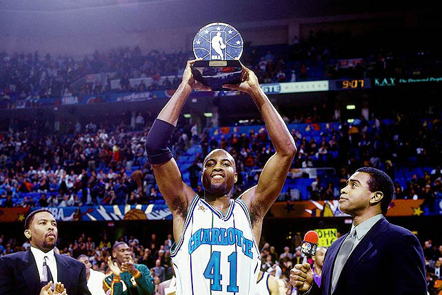 1997 All Star MVP - Glen Rice1997 All Star Game Stats: 26pts, 1rbd, 1ast, 2stl. 41.7 FG%, 57.1 3P%, 100 FT%.Rice had a three-year stretch as one of the three best Small Forwards in the league from 1996 to 1998, and capped it off nicely here.