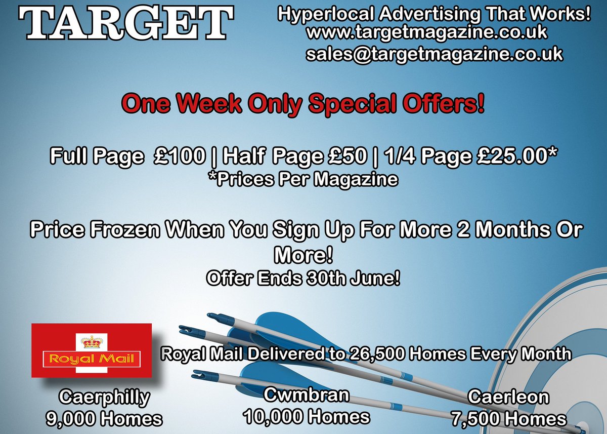 Due to the lifting of some Government restrictions allowing more businesses to open. We are running a special offer this week only.
Full Page £100
Half Page £50
1/4 page £25

26,500 homes delivered by the Royal Mail.
Plus a price freeze, if you sign up for more than two  months.