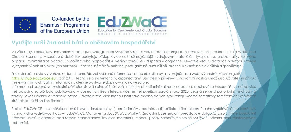 Využijte naší Znalostní bázi o oběhovém hospodářství
khub.eduzwace.eu