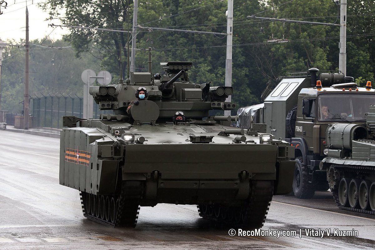 B-11 object 695 Kurganets-25 with Epokha turret. Includes 57mm gun, 7.62mm coax, 2 kinds of ATGM (Bulat and Kornet) and hard kill APS, in an unmanned design. Amphibious.