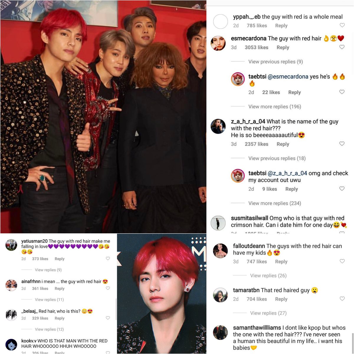 Janet Jackson uploaded a photo with BTS and guess what Taehyung went viral again as the guy with red hair