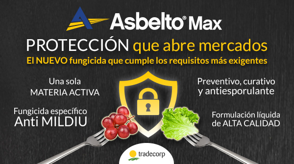Tradecorp_ES's tweet photo. 🥬 Asbelto Max abre mercados.
🧪Una sola materia activa para el milidiu.
➡️ Preventivo, curativo y antiesporulante
📋 Cumple con los requisitos más exigentes
https://t.co/dGVUiloVkr
#AsbeltoMax #Fungicida #Mildiu #Tradecorp #CompromisoTradecorp https://t.co/Aa7yxXWr9Z
