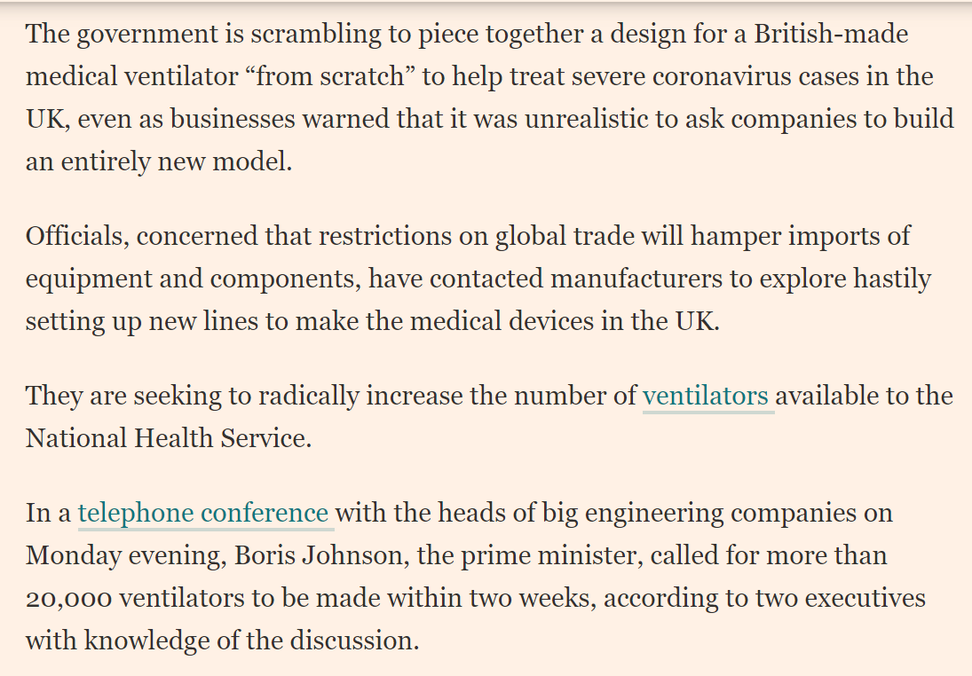 Let start at the beginning and this contemporaneous report from  @ft on March 16 which said ministers were scrambling to design a British-made ventilator "from scratch". /2 https://www.ft.com/content/7ebb238c-67c7-11ea-a3c9-1fe6fedcca75