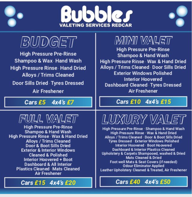 Bubbles Valeting Services Redcar tweet media