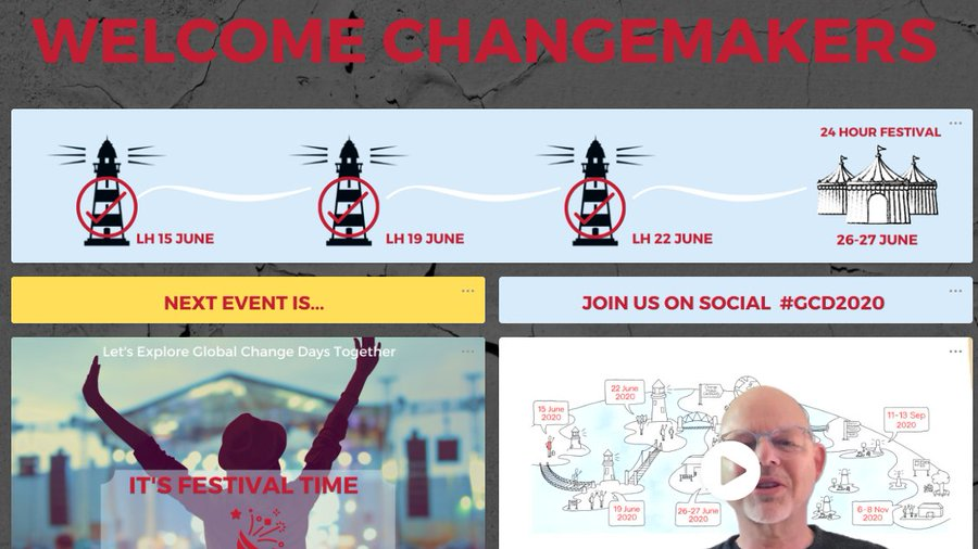 Change_GCD's tweet photo. Thanks for joining us and warm welcome to the Global Change Days #GCD2020 - our 24h festival is June, 26-27.
Choose your journey at https://t.co/Apu2qLWAO4
@FirstPersonCIC
@CLIL4SDGs
@MuseumsUnlocked
@TradeWestEDU
@2thank
@TrendStudies 
@JohnsHopkinsCAH
@ifuturecities 
@IAFCanada https://t.co/QLl4fyiSdJ