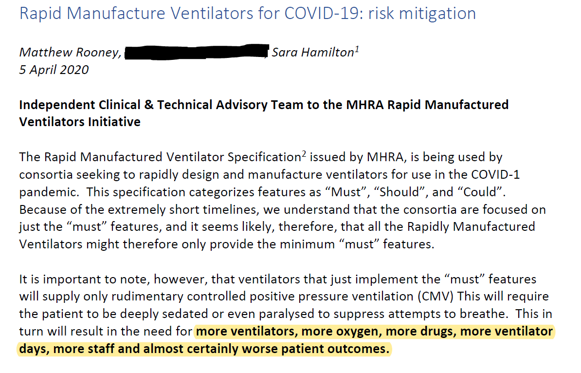 In an April 5 memo to the regulator, seen by the FT, the group warns that drive to build thousands of basic ventilators risked wasting resources and delivering “worse patient outcomes”. Not just 'any ventilator' will do. /7