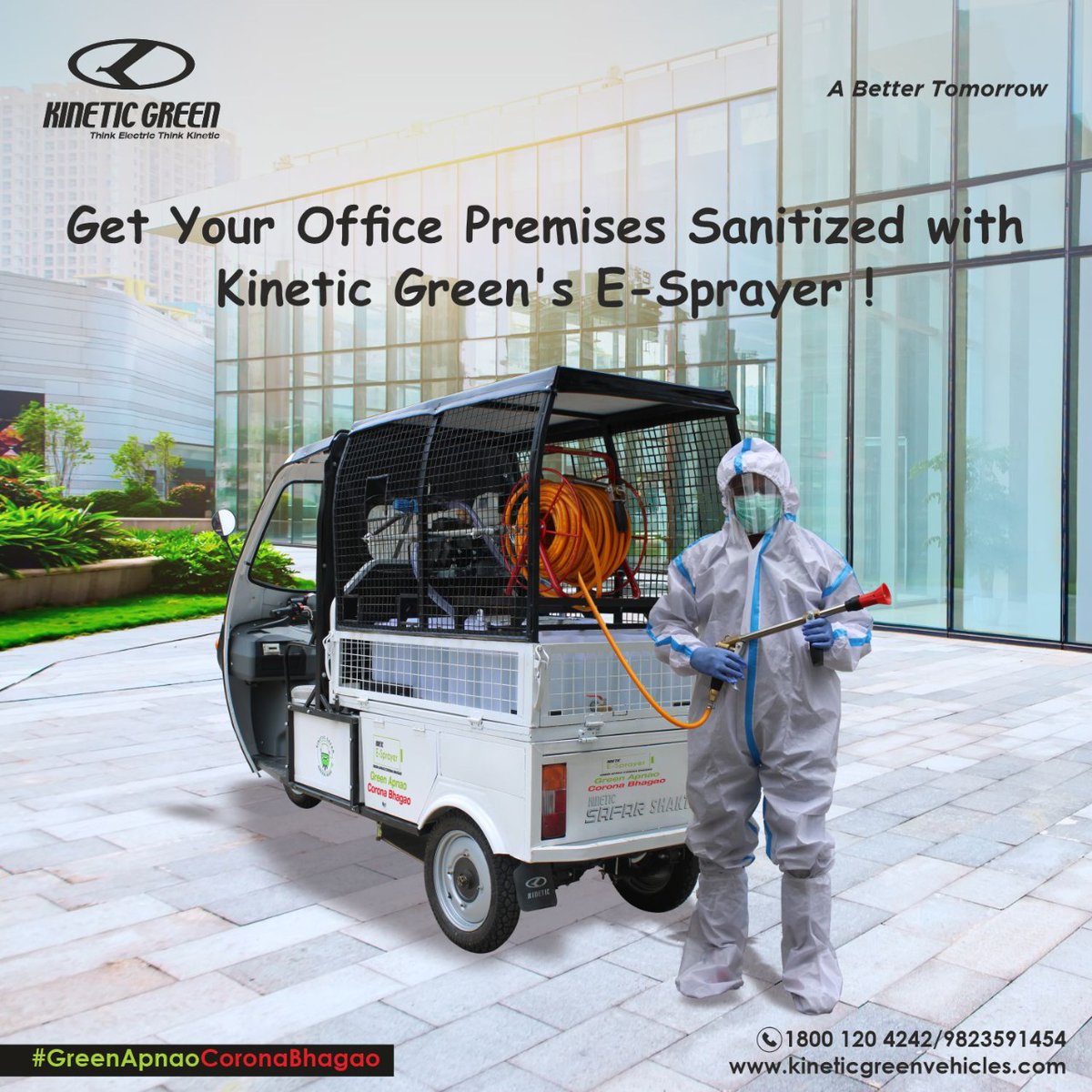 KineticgreenEV's tweet photo. Get your office premises sanitized with Kinetic Green's E-Sprayer !
contact us:
Toll free: 1800 120 4242
#GreenapnaoCoronabhagao #IndiaFightsCorona #FoggersandSprayer #EFogger #ESprayer #CommunitySanitization #StayHome #VocalforLocal #AtmaNirbharBharat #kineticGreenVehicles https://t.co/uKD2VPm0zG