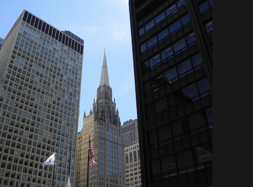 23/6/17 Chicago, after a great drive in along the lakeside the previous evening. My friends were arriving later, so I explored, particularly enjoying an office block with a church on top and Anish Kapoor's Cloud Gate (spot the photographer).