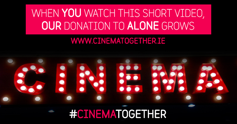 Cocooning hasn't finished for all. Please help us acknowledge the power of shared experiences and 2 pillars of Irish community who rely on these. Watch a 3min movie on cinematogether.ie We'll convert your time into money for Alone at no cost to you #CinemaTogether #cinemas
