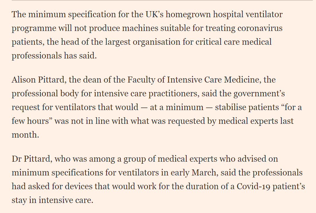 So while clinicians like the ICU boss  @AlisonPittard were clear they didn't need a Golf 2019, that they could get by with a 1974 model for a short period, the most basic interpretation of the spec was (as she told me) "no use whatsoever" /9 https://www.ft.com/content/365529f8-bff3-41d2-949f-d0eedff0cfbb