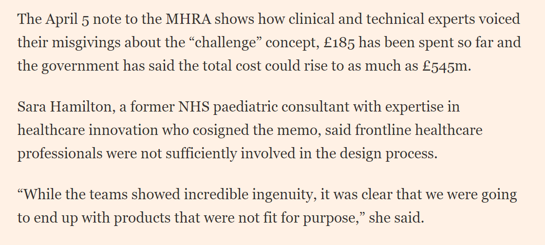 So as one of the signatories  @hamilton_sara Dr Sara Hamilton tells me, while the teams were coming up with brilliant ideas for  @BorisJohnson challenge "it was clear that we were going to end up with products that were not fit for purpose" /11
