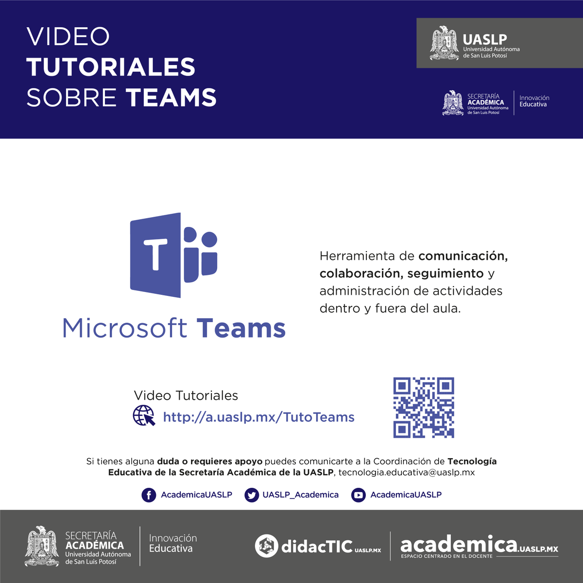 UASLP_Academica's tweet photo. 🖥 Profe @LaUASLP checa los video tutoriales sobre Microsoft Teams. #ProfeUASLP
https://t.co/8iJN74NX3x https://t.co/0lWAylRQyW
