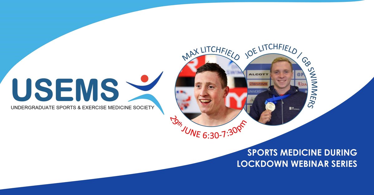 🏊🏼‍♀️ Swimming (or not) During Lockdown

🇬🇧🥇 GB Swimmers
🏊‍♂️🏊‍♂️ Max &amp; Joe Litchfield

Talk about their lockdown journey - with an interesting insight into the transition back into the water 💧

💻 USEMS 3rd Webinar
📆 29th June 18:30-19:30

#USEMS2020 <a href="/maxlitch1995/">Max Litchfield</a> <a href="/joelitchfield/">Joe Litchfield</a>