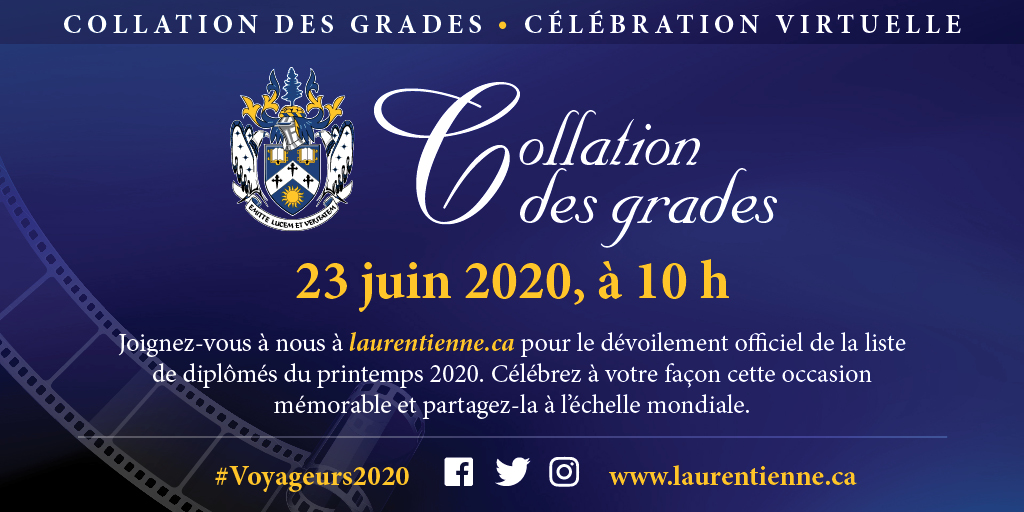 LaurentianU's tweet photo. Please join us at https://t.co/i6FoerRPwD to celebrate our class of 2020 with our Virtual Convocation!

Veuillez vous joindre à nous à https://t.co/UeqflBVl7G pour célébrer notre classe de 2020 avec notre Collationi des grades virtuelle!
#Voyageurs2020 https://t.co/sRb6zzI3k3