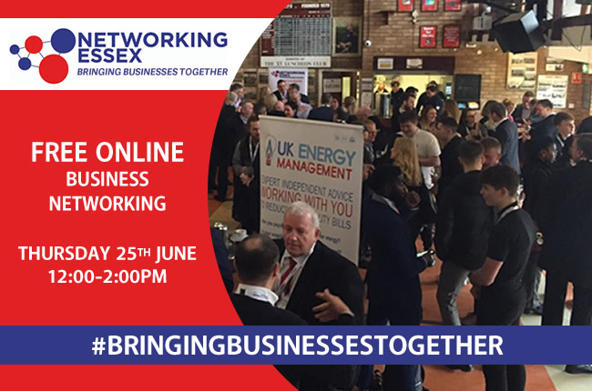 Join us for our FREE online Business Networking meeting Thur 25th June 12-2pm.  We are connecting businesses during these unusual times, so don't miss out book today. #BringingBusinessesTogether #NetworkingEssexOnline #BusinessNetworking networking-essex.co.uk/events/