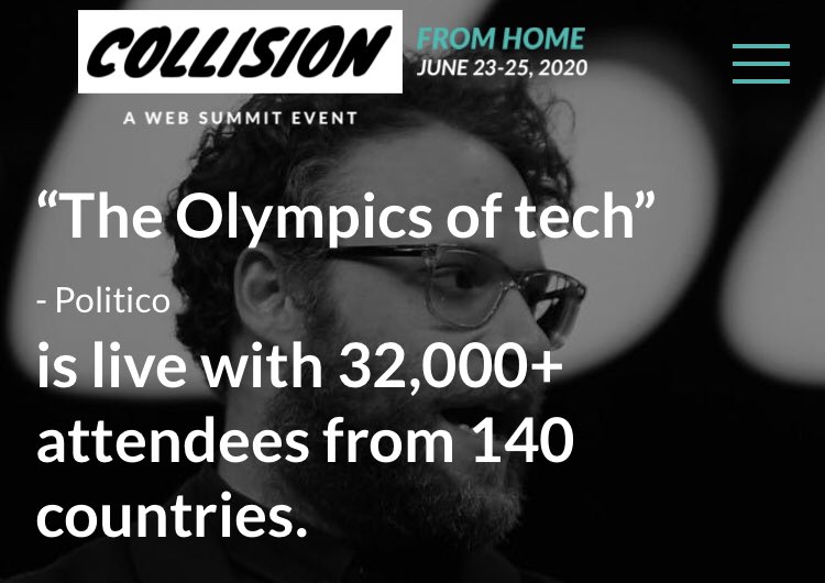 Super excited for <a href="/CollisionHQ/">Collision Conf</a> from home which is kicking off shortly! Well done to <a href="/paddycosgrave/">Paddy Cosgrave</a> and all the <a href="/WebSummit/">Web Summit</a> team for expecting the unexpected. The show must go on - this time online! #CollisionfromHome
