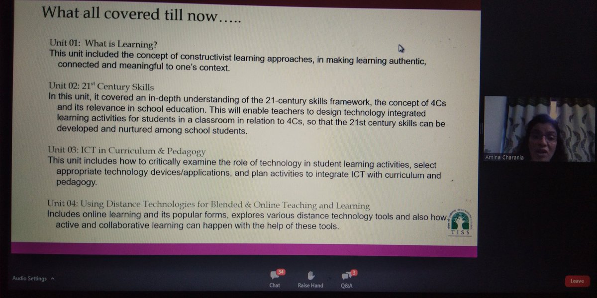 sodhisumedha's tweet photo. Exploring distance technologies for blending &online teaching MOOC by @CENTA_Team on -Constructive teaching -learning with technology by Tata Institute of Social Sciences Thanks to the faculty Ms. Amina @TISSpeak for synchronous session with all participants @ashokkp @y_sanjay https://t.co/lL9ogqd2ti